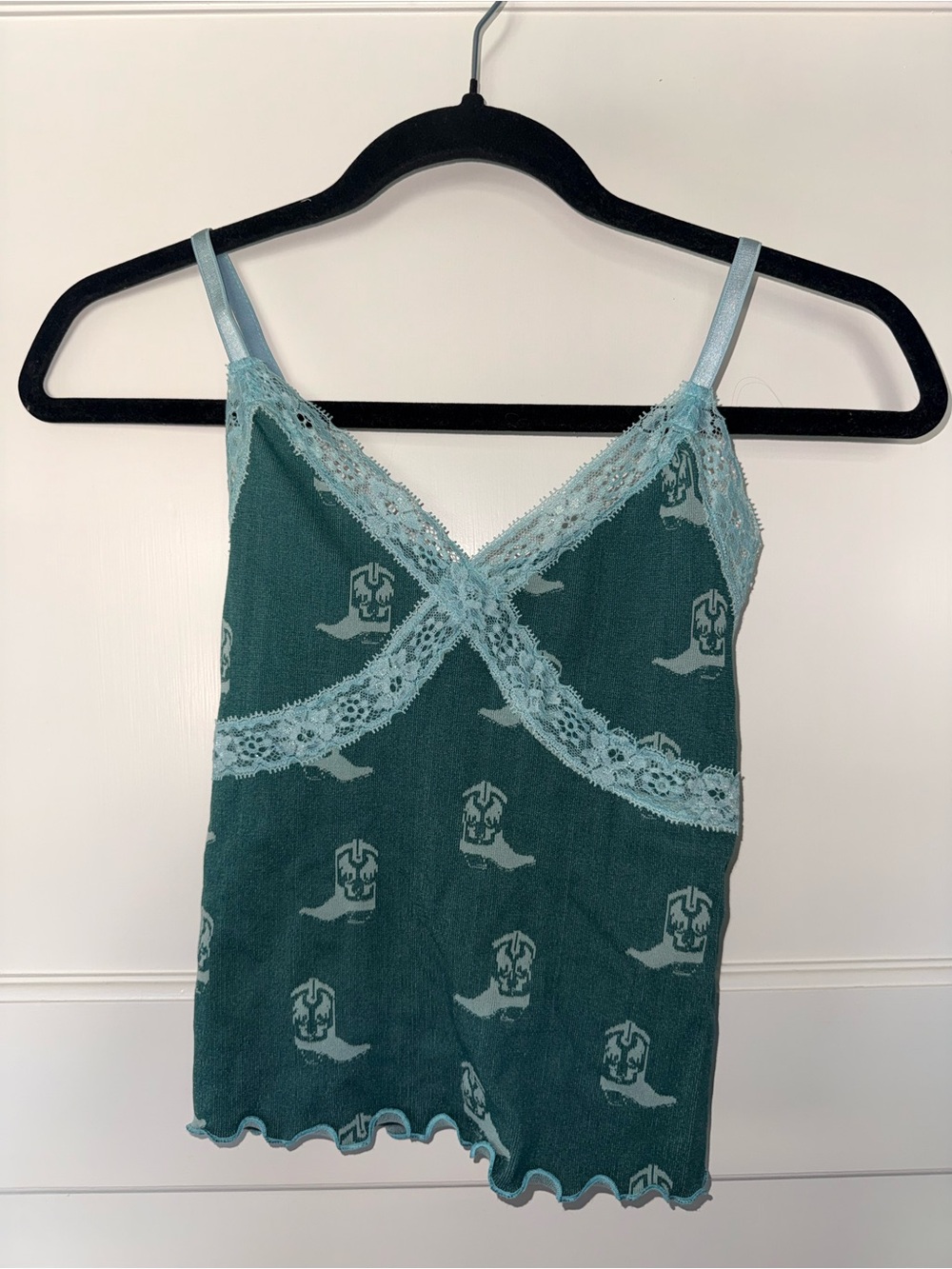 Free People Teal Lace-Trimmed Tank Top
